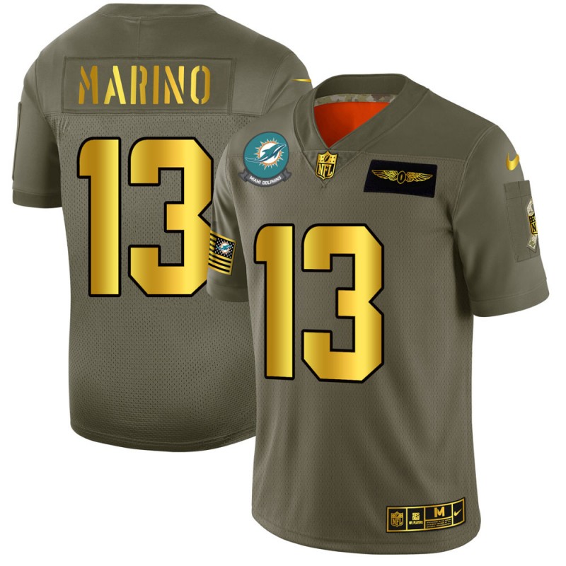 Miami Dolphins #13 Dan Marino NFL Men Nike Olive Gold 2019 Salute to Service Limited Jersey